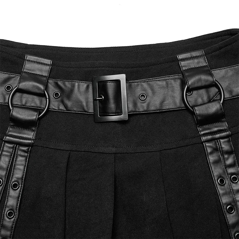 PUNK RAVE Women\'s Punk Sexy Vibrant Short Pleated Mini Skirt Daily Faux Leather Women Clothing