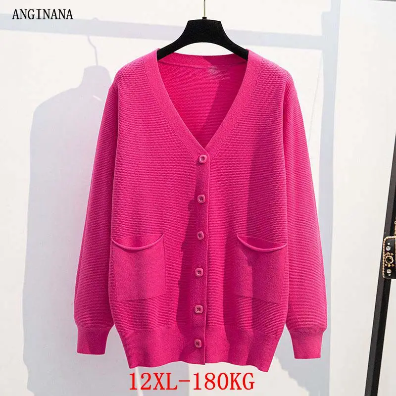 

Large women's 12xl 180kg sweater big size 6xl 8xl 10xl autumn shirt V-Neck long sleeve pocket loose black and red coat