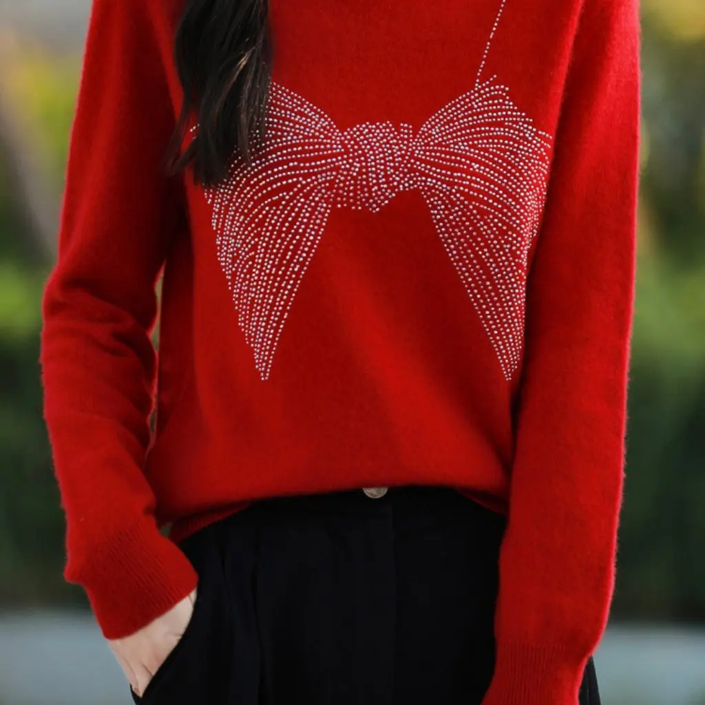 

Women's Heavy-Duty Long-Sleeved Knitwear Warm Crewneck Pullover Sweater First-line Garment Inner Base Niche Top for Drilling