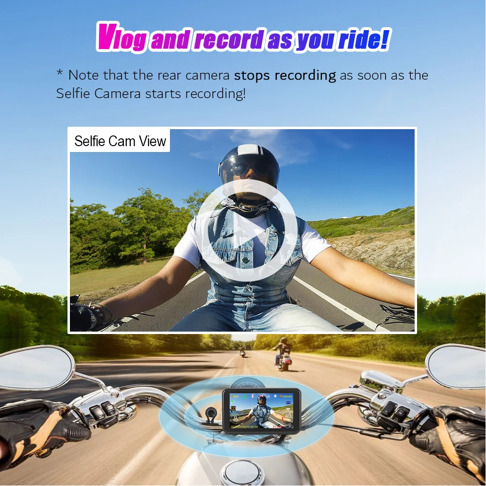 VSYS 4.5\'\' LCD Motorcycle Dash Cam DVR WiFi with 3 channel 1080P Waterproof Cameras GPS TPMS Parking Mode Motorbike Camera