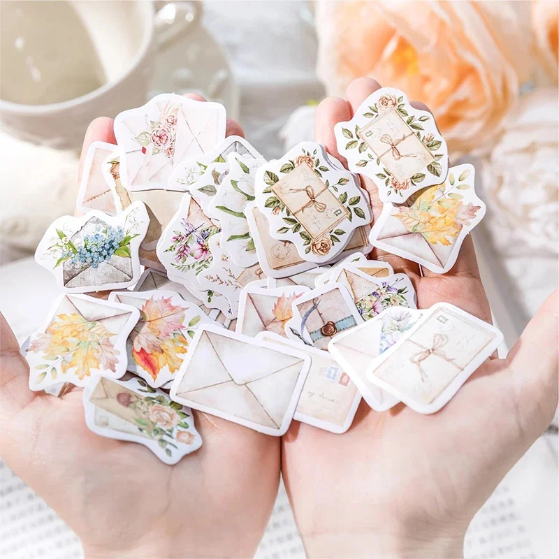 45pcs/box Retro Mailing Romance Stickers Creative Stamp Shape Notebook Planner Stickers Gift Envelopes Sealing Stickers Office