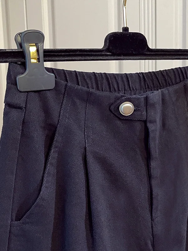 Casual Taille Baumwolle Breite Bein Hosen Gerade Cut Elastische Taille Herbst Marke frauen Faion Hohe Taille Taste Fly Damen hosen...