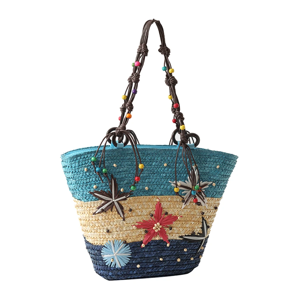 Starfish Underarm Bag Hand-embroidered Beaded Bohemian Straw Bag Summer Fashion Casual Simple Elegant for Travel Vacation