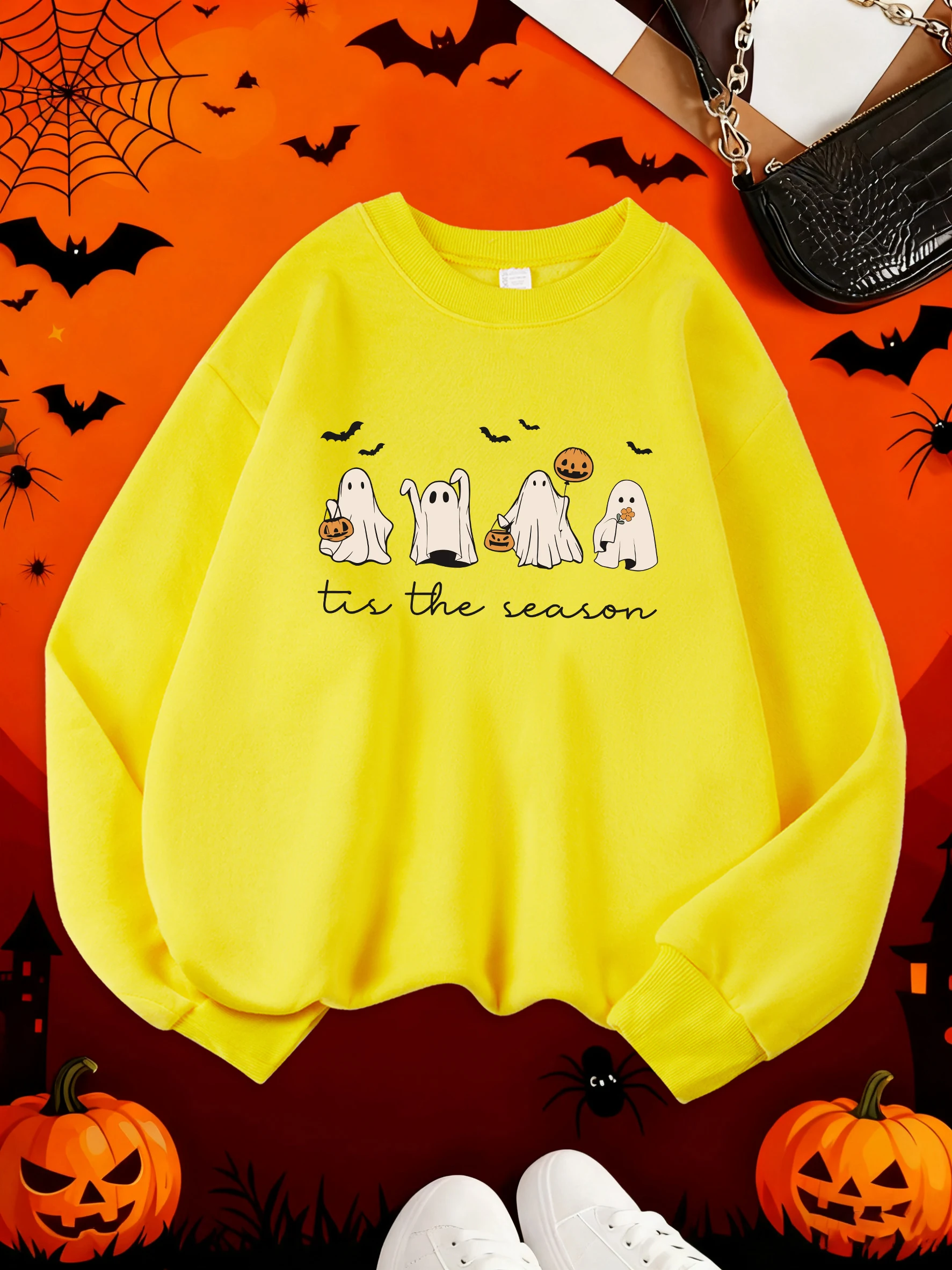 سعيد هالوين الإبداعية شبح الطباعة المرأة بلوزات الخريف الشتاء الملابس الشارع الدافئة الشارع الشهير أزياء عارضة هوديي