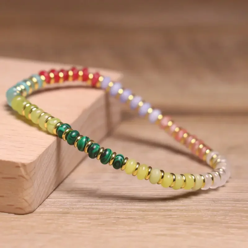 East-Meets-West Abacus Stone Bracelet - Yellow/Red Aventurine & Malachite Beads for Boho Chic and Unique Healing Jewelry - view 4