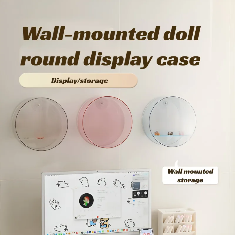 

Round wall-mounted doll display box ins style living room trendy play figure storage