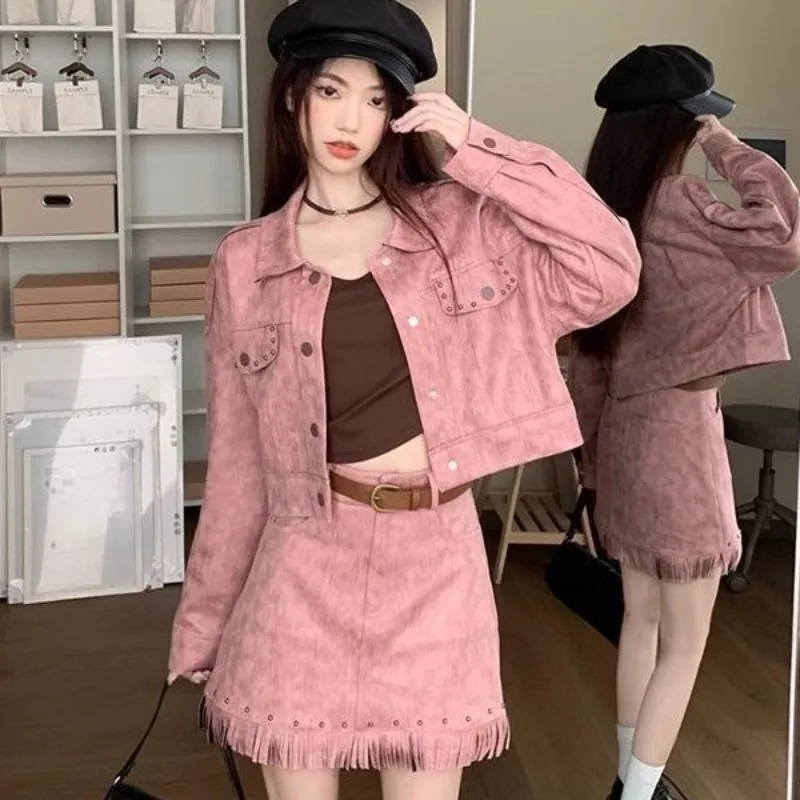 

Autumn Elegant 2 Piece Skirt Set Women Single Breasted Tops Mini Skirt Suit Female Casual Korean Fashion High Street Y2K Outfits