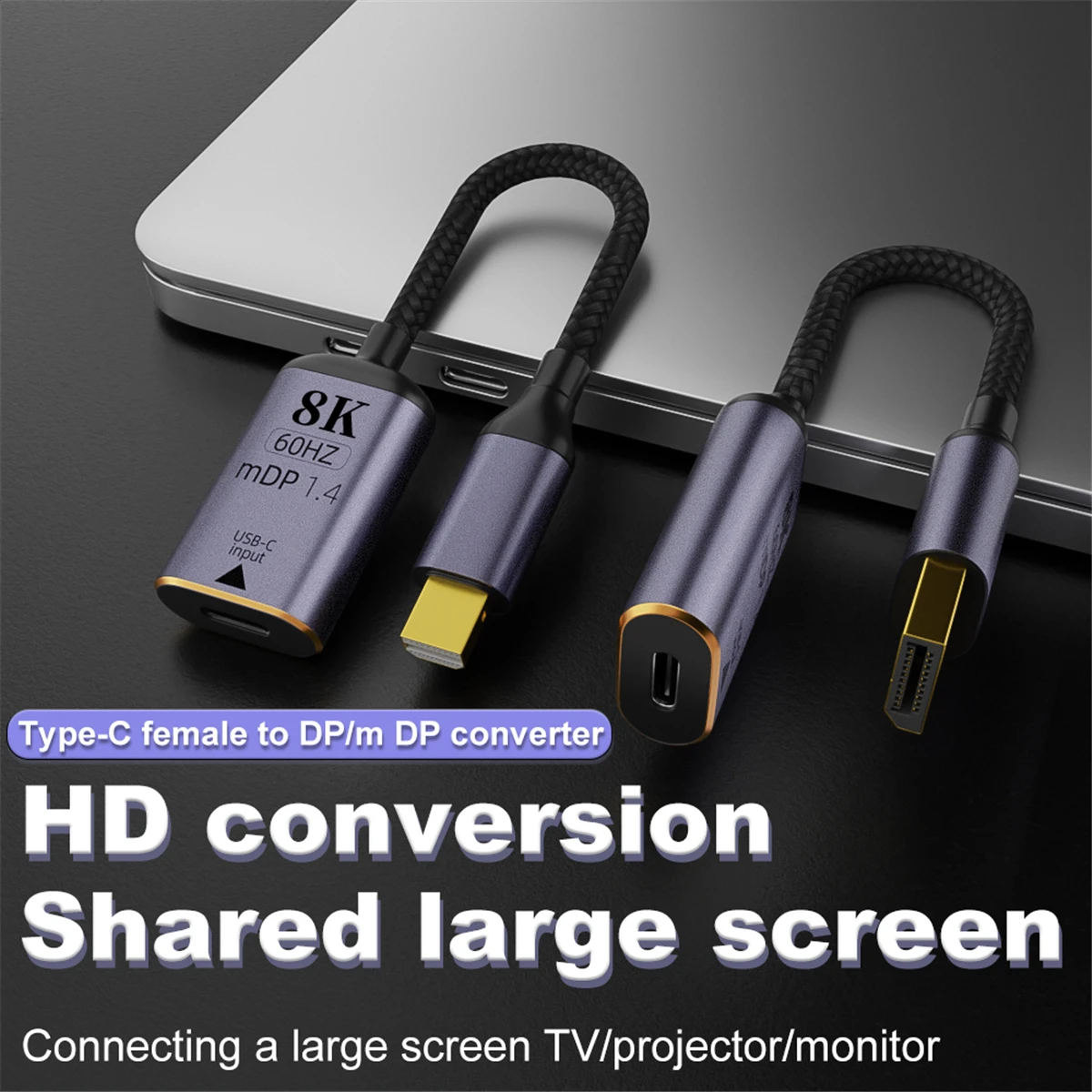 Premium HD 8K@60Hz HDMI-compatible 2.1 to USB-C Video Adapter Type-C toDP/Mini DP HD Converter Male to Female For Laptop TV  HDR