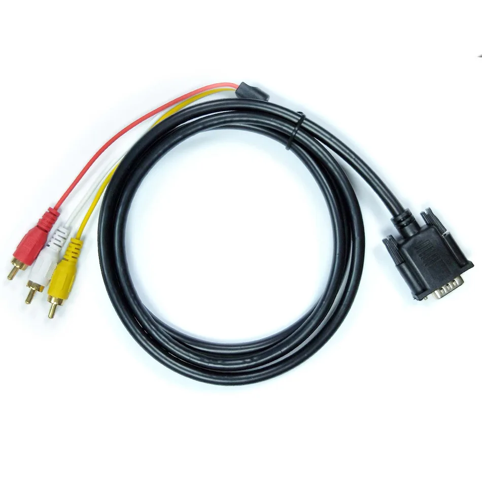 Cable convertidor AV chapado en oro VGA a 3RCA de 1,5 M con círculo magnético para TV, ordenador, PC, tableta, adaptador de Audio y vídeo extensible