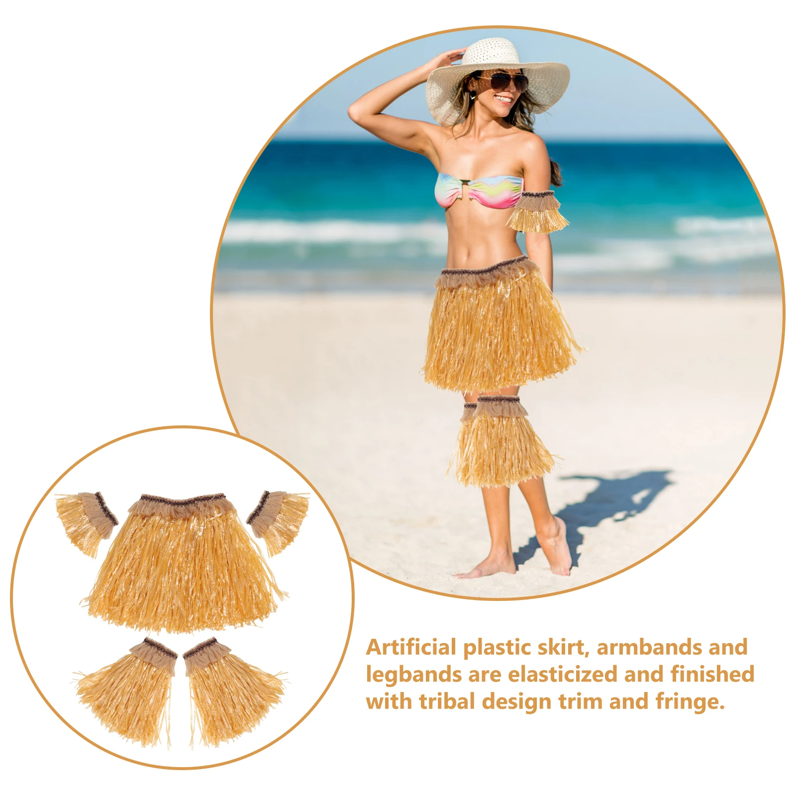 Conjunto de falda de hierba de 5 uds., falda hawaiana, disfraz de baile Hula elegante para adultos para mujer, accesorio de fiesta, traje Tropical con bandas para brazos y piernas