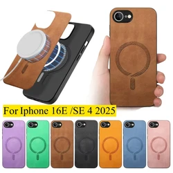 For Iphone 16e Case 16 E Luxury Business Leather for Magsafe Magnetic Wireless Charging Back Cover for IPhone 16E SE4 2025 Shell