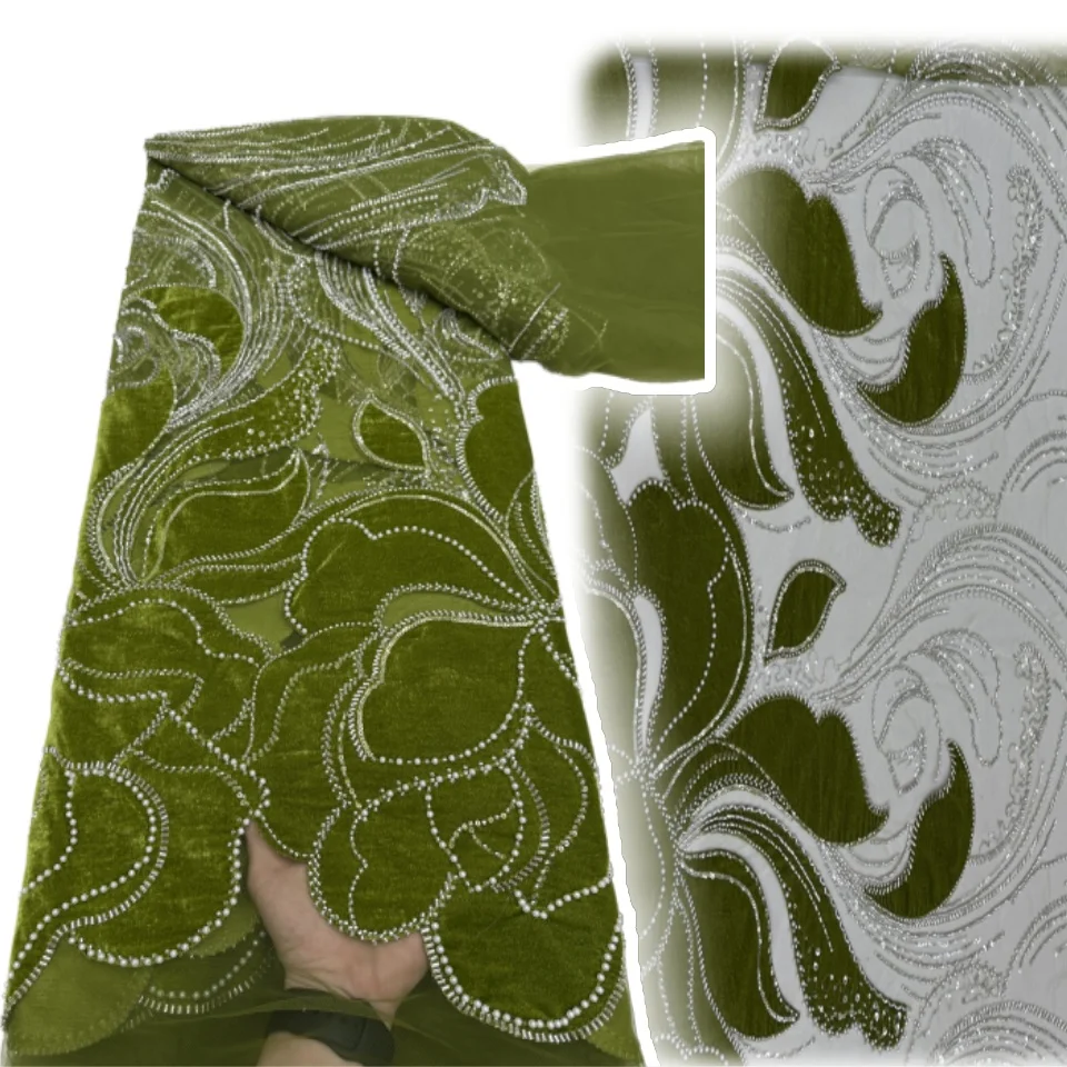 

Newest High-grade Velvet African Beaded Lace Fabric 2025 High Quality French Sequins Groom Embroidery Tulle Wedding Lace TP1193