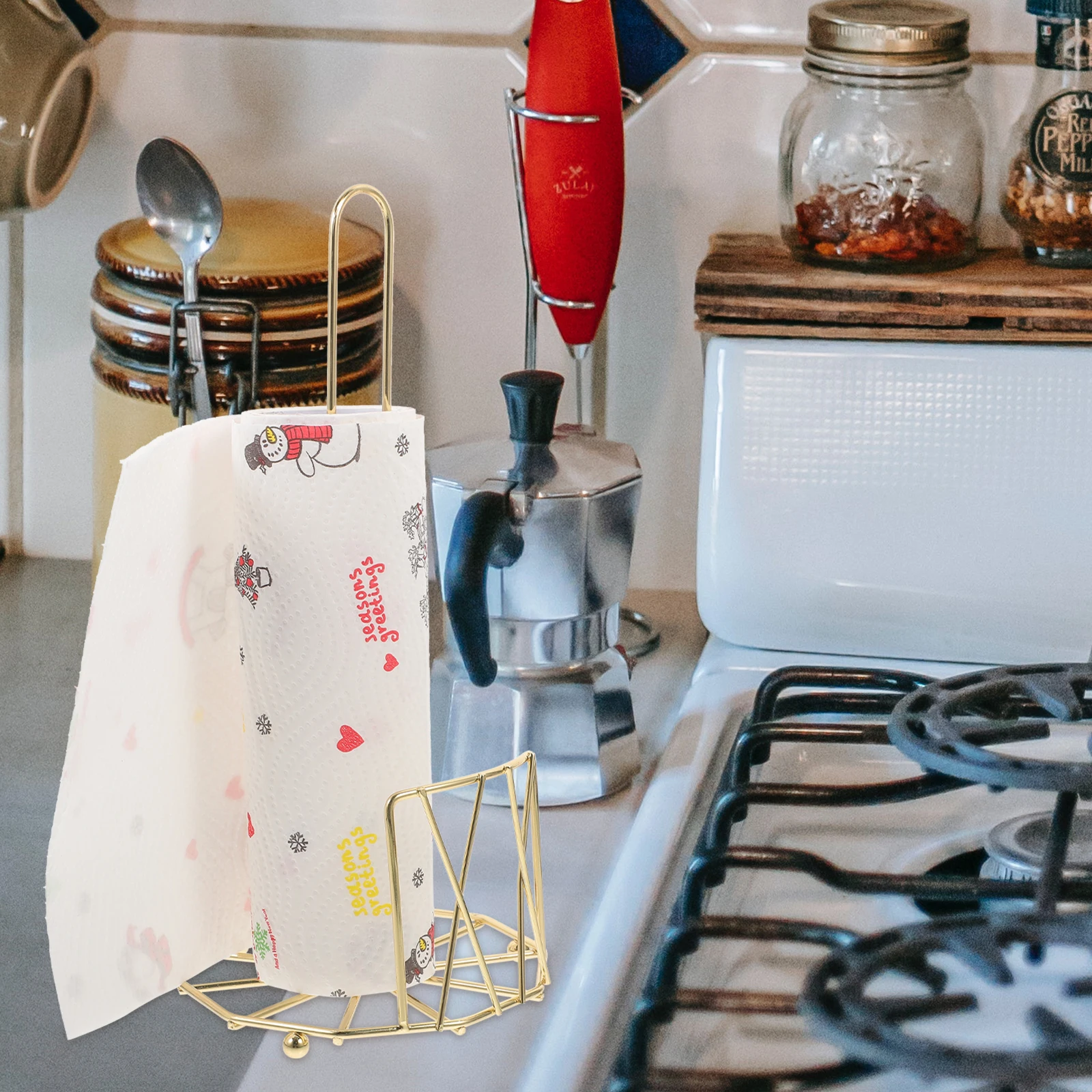 

1pc Vertical Tissue Holder Kitchen Paper Rack Metal Roll Shelf Countertop Stand Simple Style Easy Clean Stable Base For