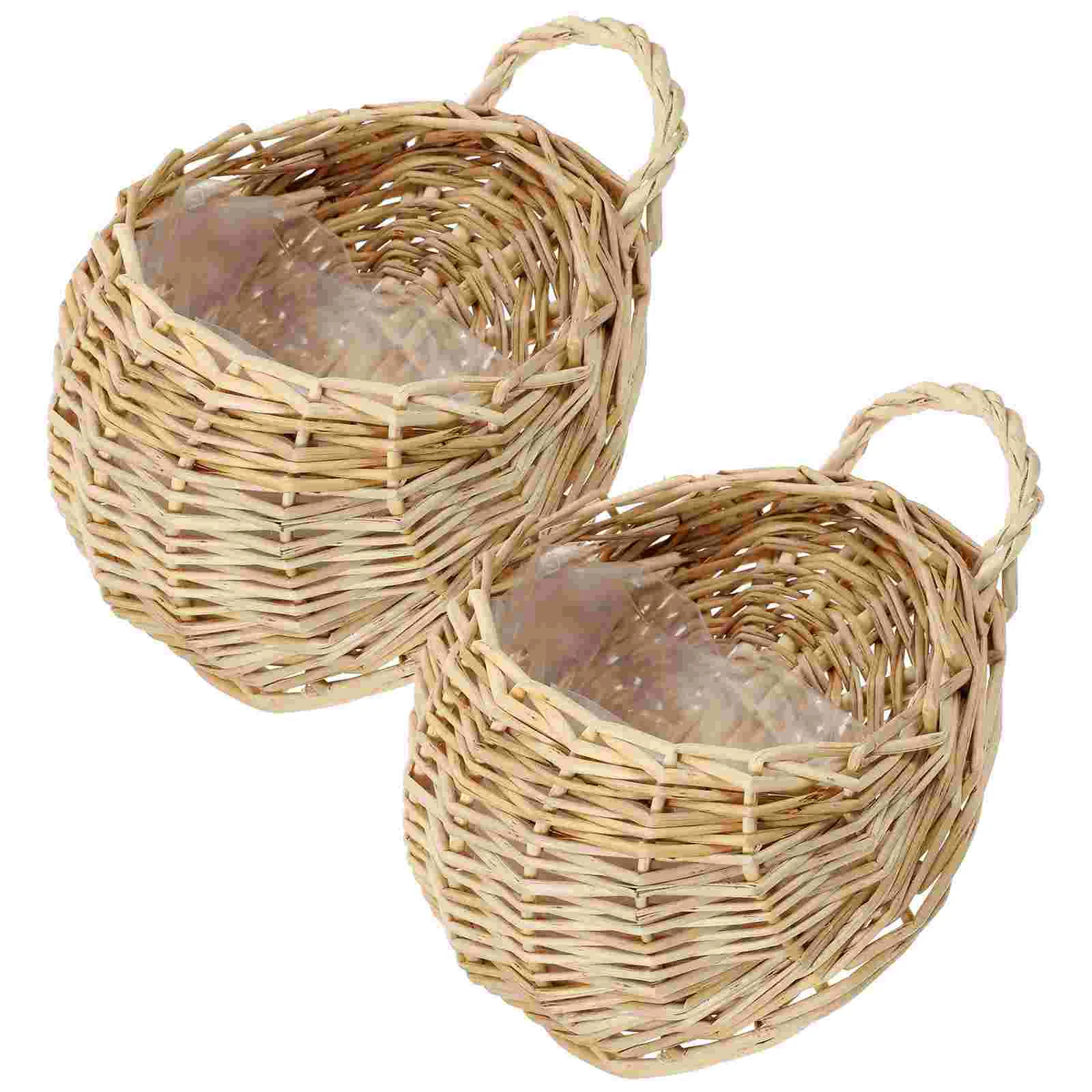 2 Pcs Wall Hanging Rattan Flower Basket Wicker Baskets Indoor Plants Woven Sundries Organizer for