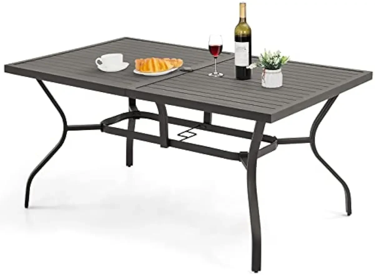 

60'' Outdoor Dining Table for 6, E-Coating Metal Patio Dining Table with 1.57''~1.97'' Adjustable Umbrella Hole，for Outsides