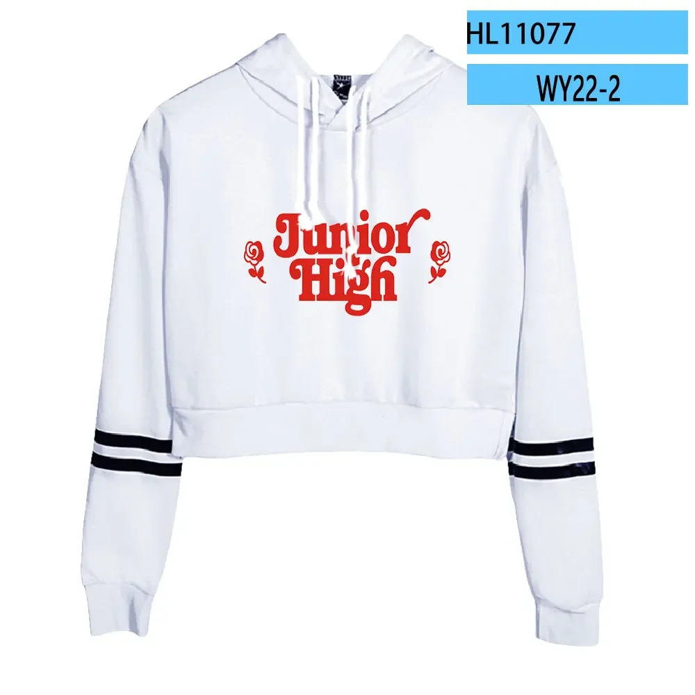 Rapper Junior H Sad Boyz Merch Crop Top Hoodie Women Long Sleeve Hooded Harajuku Cropped Sweatshirt Casual Tracksuit Streetwear