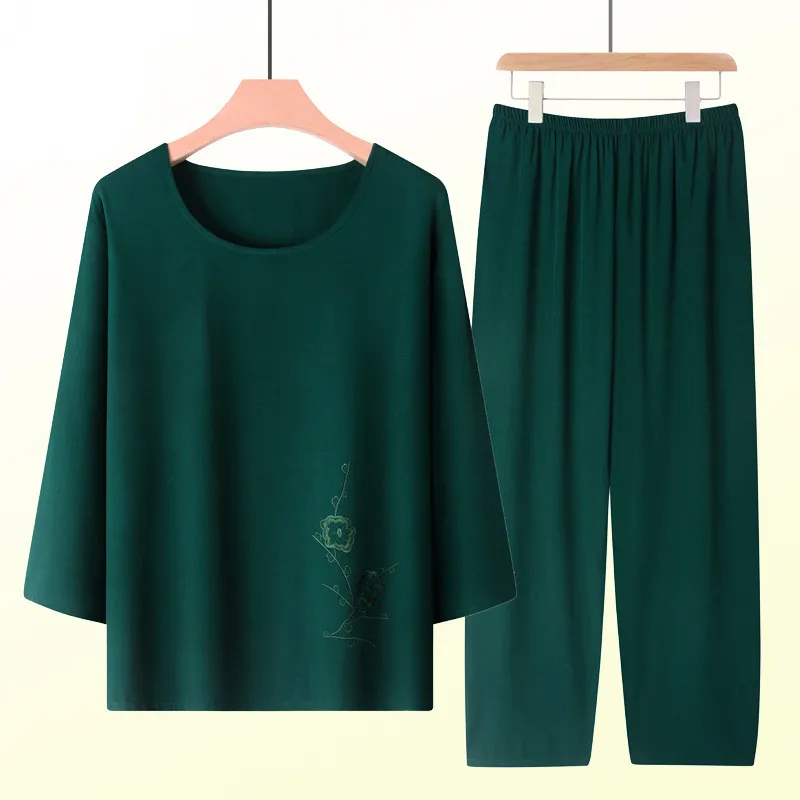 

XL-4XL Pijamas De Mujer Cotton Spring Autumn Home Clothing Vintage Style Middle Aged Mother Outfit Set Casual Sleepwear Pajamas