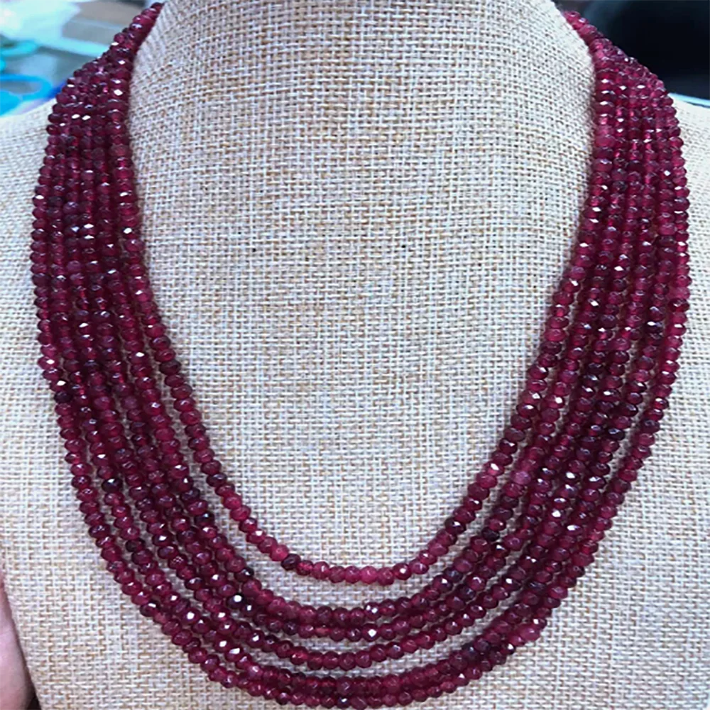 

6 Rows Natural Faceted garnet red Jade 2x4mm Rondelle Gems Bead Necklace 16-21''