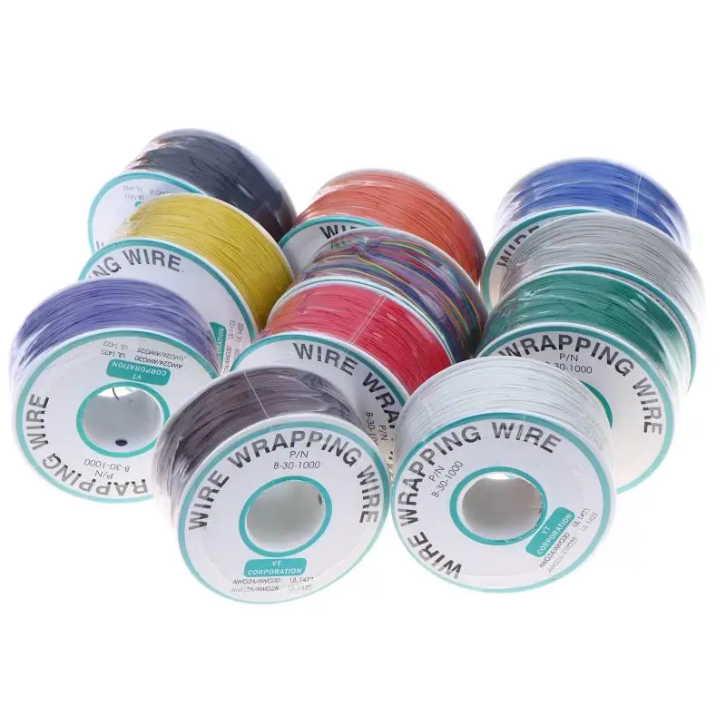 1PCS Roll Wire 11 Colors 250M 30AWG Wire Wrapping Wire B-30-1000 UL1423 Tinned Copper Solid PVC Jumper Insulation Cable Ok Wire