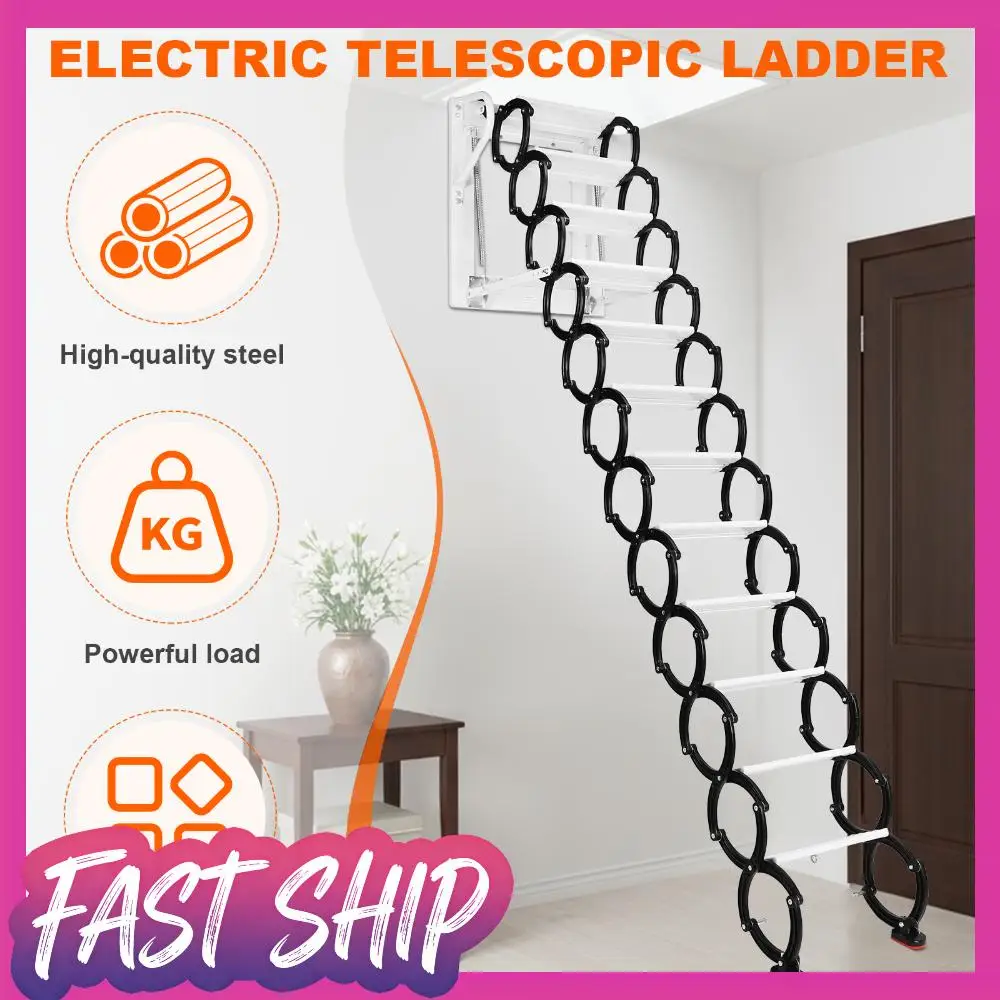 

12 Steps Pull Down Attics Ladder Up To 600lbs Retractable Scissor Ladder with Anti-Slip Steps 11.2ft for Home Indoor Outdoor