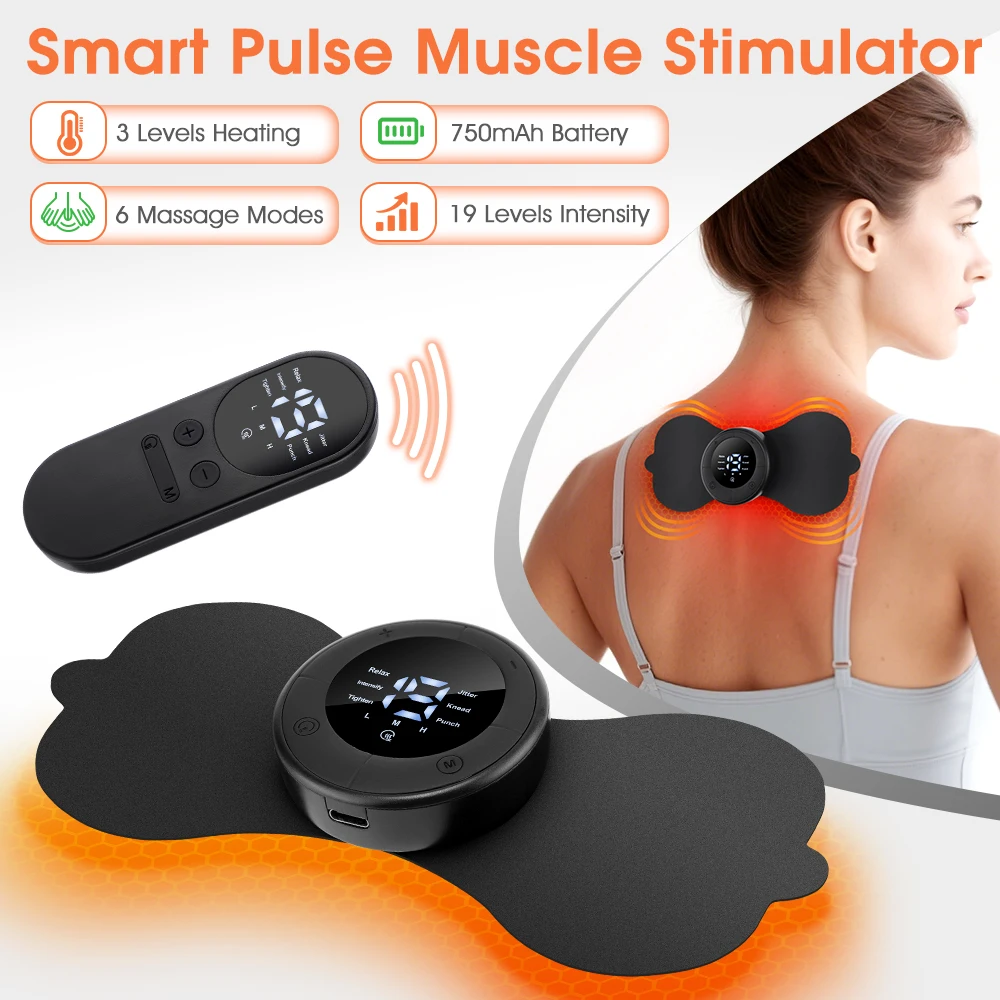 

EMS Pulse Heating Neck Massage Patch 6 Modes 19 Levels Mini Muscle Massager Sticker Heated Massage Pad For Cervical Back Leg Arm