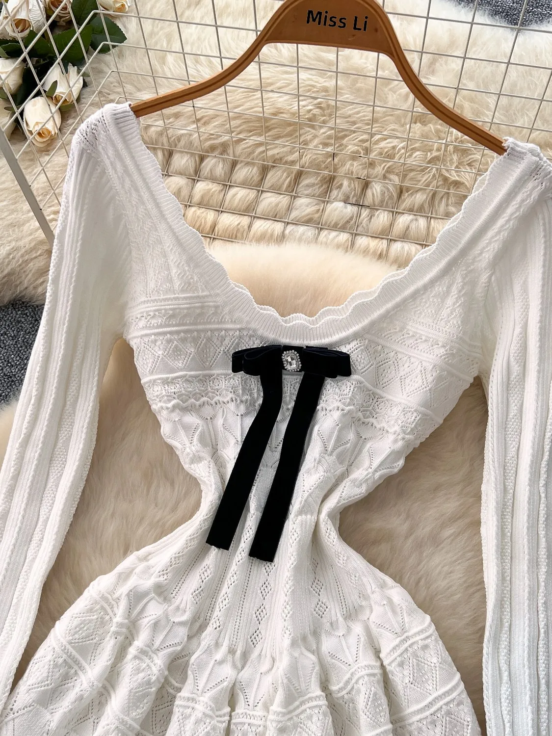 

Dopne Pure Desire Knitted Dr Women's Autumn Knot Sweet First Love Aosphere ort Skirt Spicy Girl Sle