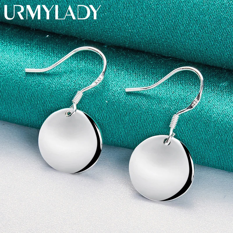 URMYLADY 925 Sterling Silver Smooth Round Lentils Earrings Eardrop for Women Fashion Wedding Charm Engagement Jewelry