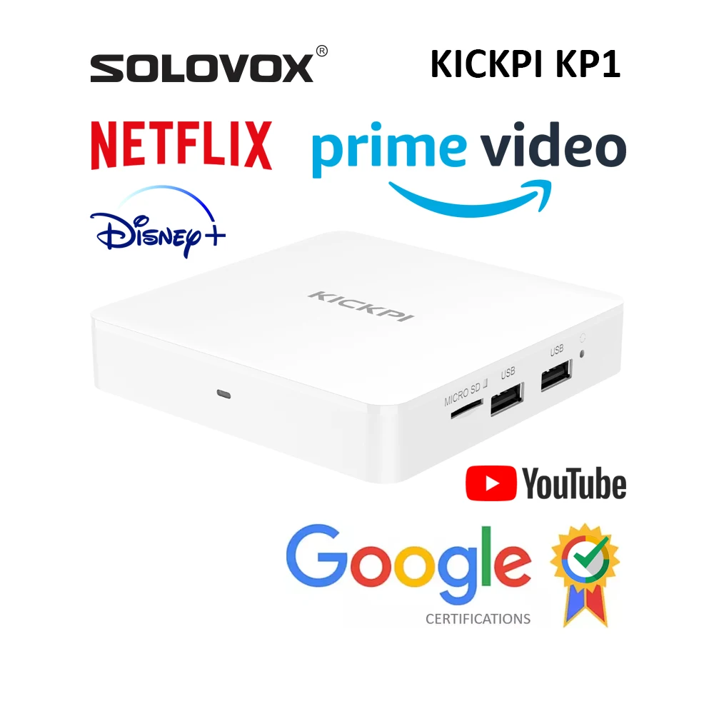 SOLOVOX 2024 Google Certified KICKPI KP1 Androidtv 11 Box S905Y4 2G 32G WiFi BT Assistant Netflix 4K Android TV Media Player