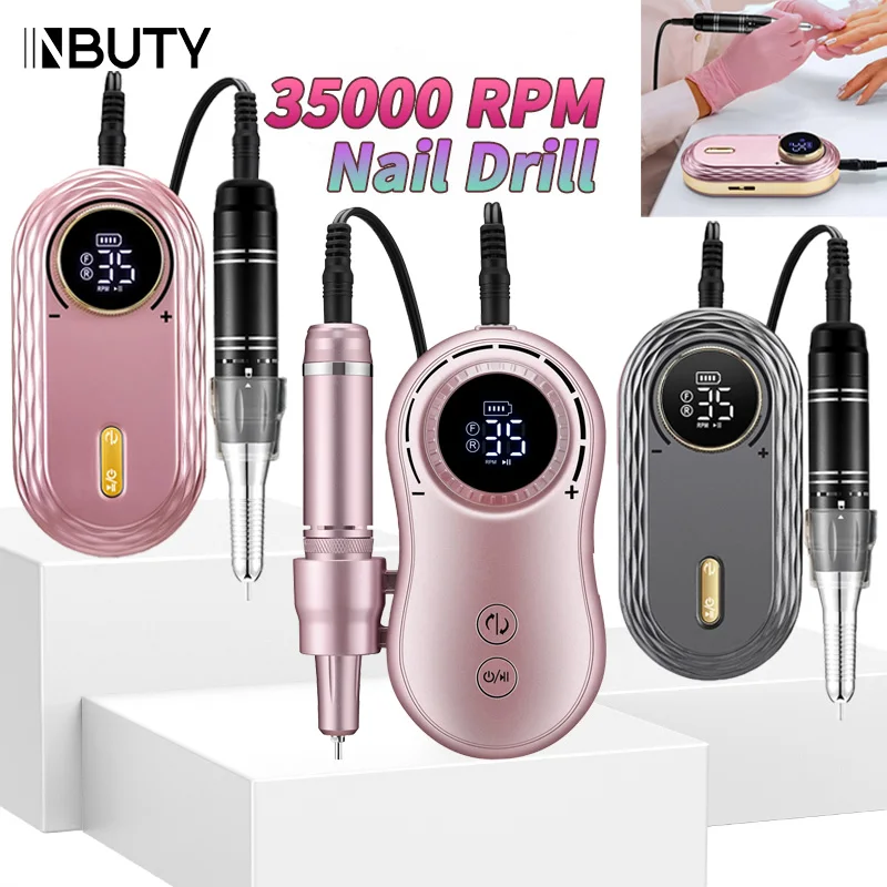 INBUTY 35000RPM Nail Drill Manicure Set Electric Nail Drill Machine Rechargeable Salon Gel Nail Polish Sander Professional Tool