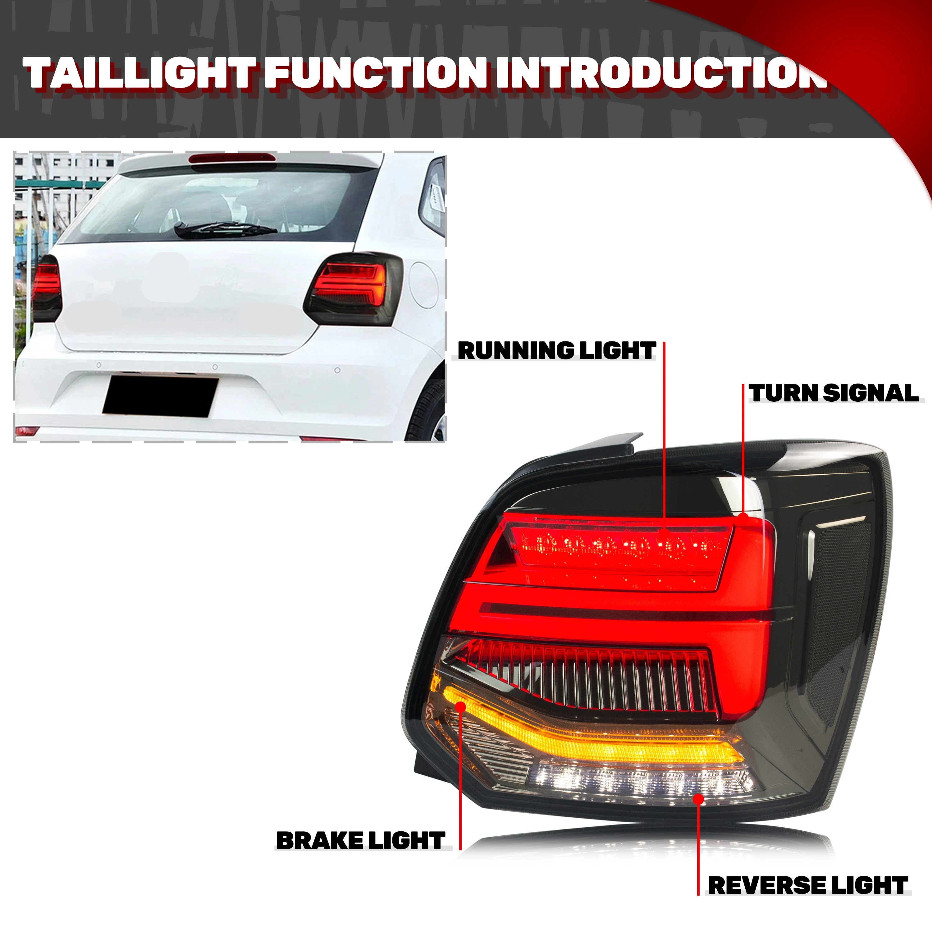 LED Tail Lights for Volkswagen VW Polo 5 Polo MK5 6R 6C 2009-2017 Sequential Turn Signal Rear Lamps Assembly (Not Fit 1.2 TSI/R)