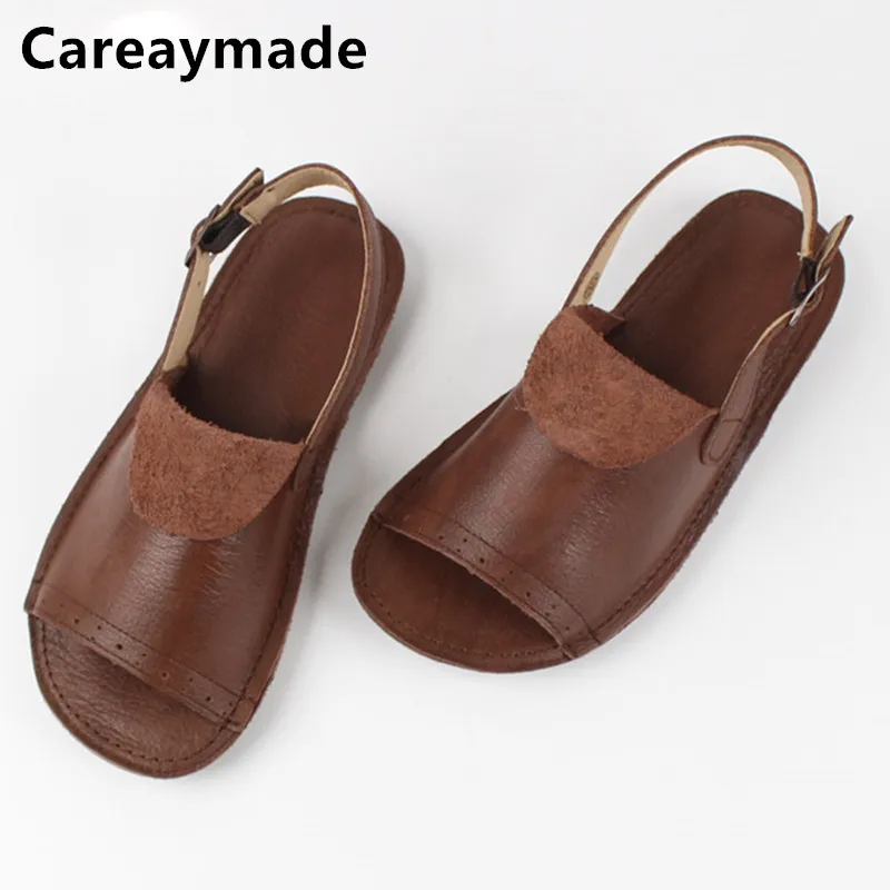 

Careaymade-Spring Head layer cowhide shoes,Pure handmade flat Wipe color shoes,Women the retro art mori girl Retro Sandals