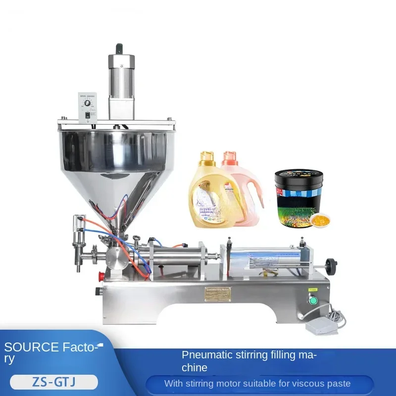 Single Head Horizontal Pneumatic Filling Machine Chili Tomato Sauce Honey Cream Paste with Mixing and Filling Machine