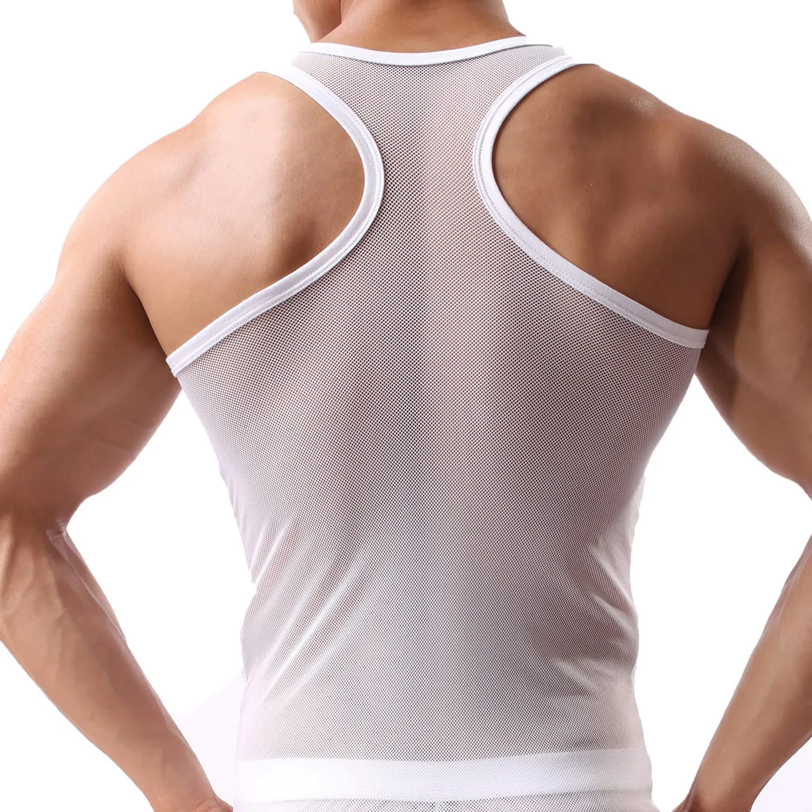 Chaleco transparente de malla para hombre, camiseta sin mangas ultrafina y transpirable, ropa interior Sexy