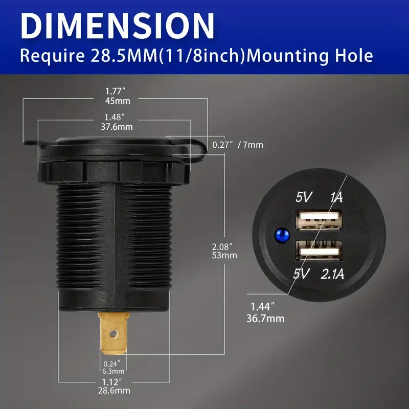 12-24V dvojí USB auto nabíječka nástrčkový vodotěsný auto energie vývod 3.1A USB nabíječka pro auto motocykl kamion RV loď