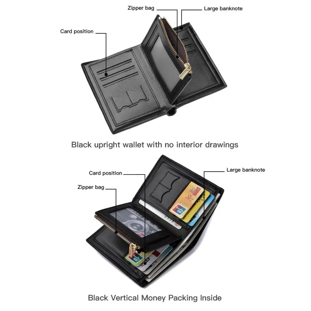 

Retro PU Leather Men's Wallet Three-fold Black Coffee Money Bag Multi-slot Short Coin Purse Men Male