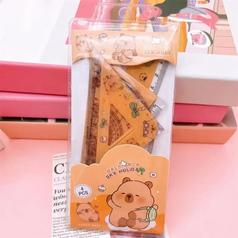 Capybara Geometry Ruler Set 4X Triangle Straight Ruler Protractor Set Student Math Geometry Tool Set For School And Home Use