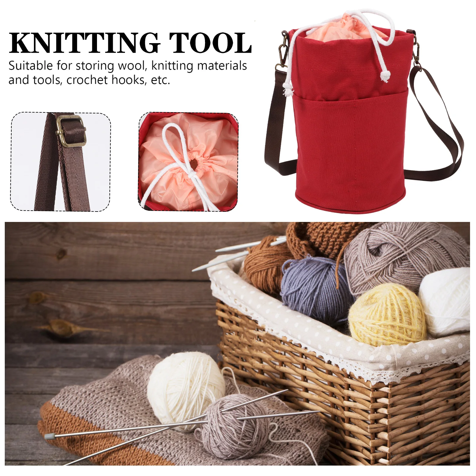 

Knitting Crochet Yarn Storage Bag Portable Organizer Compact Lightweight Travel Sewing Supplies Tools Carrying Case Tote