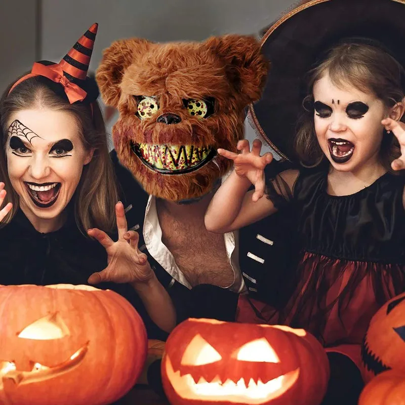 2025 novo halloween coelho sangrento urso de pelúcia máscaras trajes de férias prop purga cosplay realizar traje adulto tendência máscara horrível
