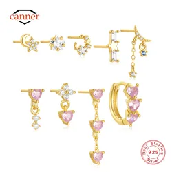 CANNER 1 Set Pink Peach Heart Zircon Stud Earrings For Women 925 Sterling Silver Ins Minimalism Drop Earrings Fine Jewelry Gift