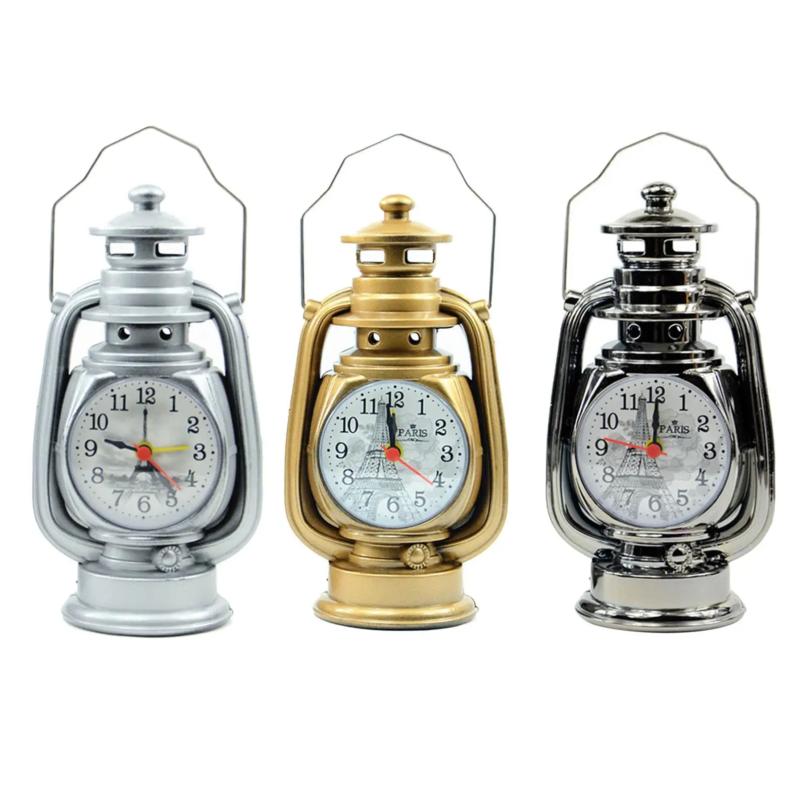 Vintage Oil Lamp Alarm Clock Battery Operated Classical Decor Articles Craft Ornament Decoration Table Clock for Bedroom Shelf