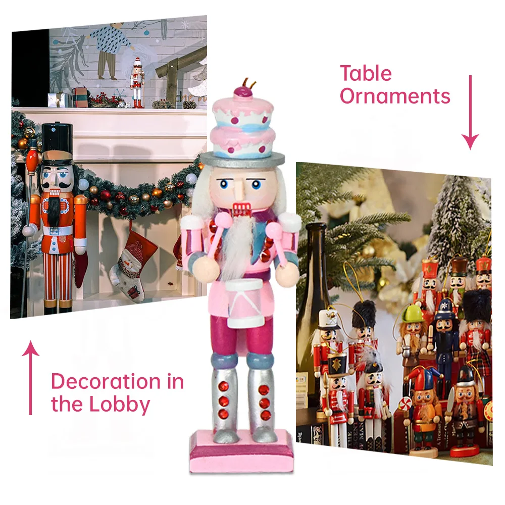 3Pcs/Set Nutcracker Puppet Wooden Handicraft Walnut Soldier Xmas Table Home Desktop Ornament New Year Merry Christmas Decoration