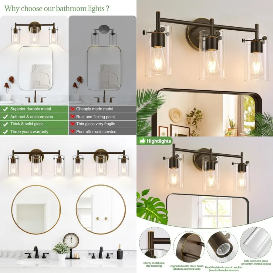 

Bathroom Light Fixtures 2023 Upgrade, Modern Vanity Lights with Clear Glass Shade, Bathroom Wall Sconces for Mirror Bedroom Liv