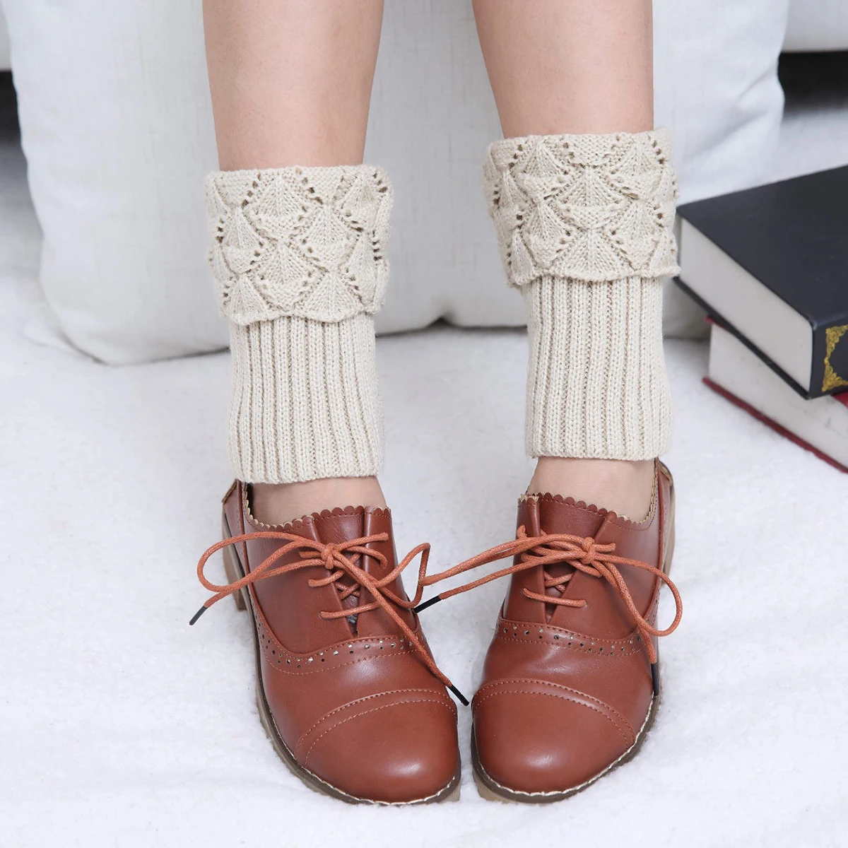 Damen einfarbige Stiefel Topper Strick häkeln kurze Beinlinge Herbst Winter Mädchen Stiefels ocken stricken fußlose warme Söckchen