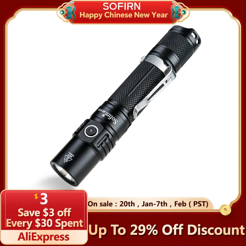 Sofirn SP31 V2.0 Powerful Tactical LED Flashlight 18650 XPL HI 1200lm Torch Light Lamp with Dual Switch Power Indicator ATR