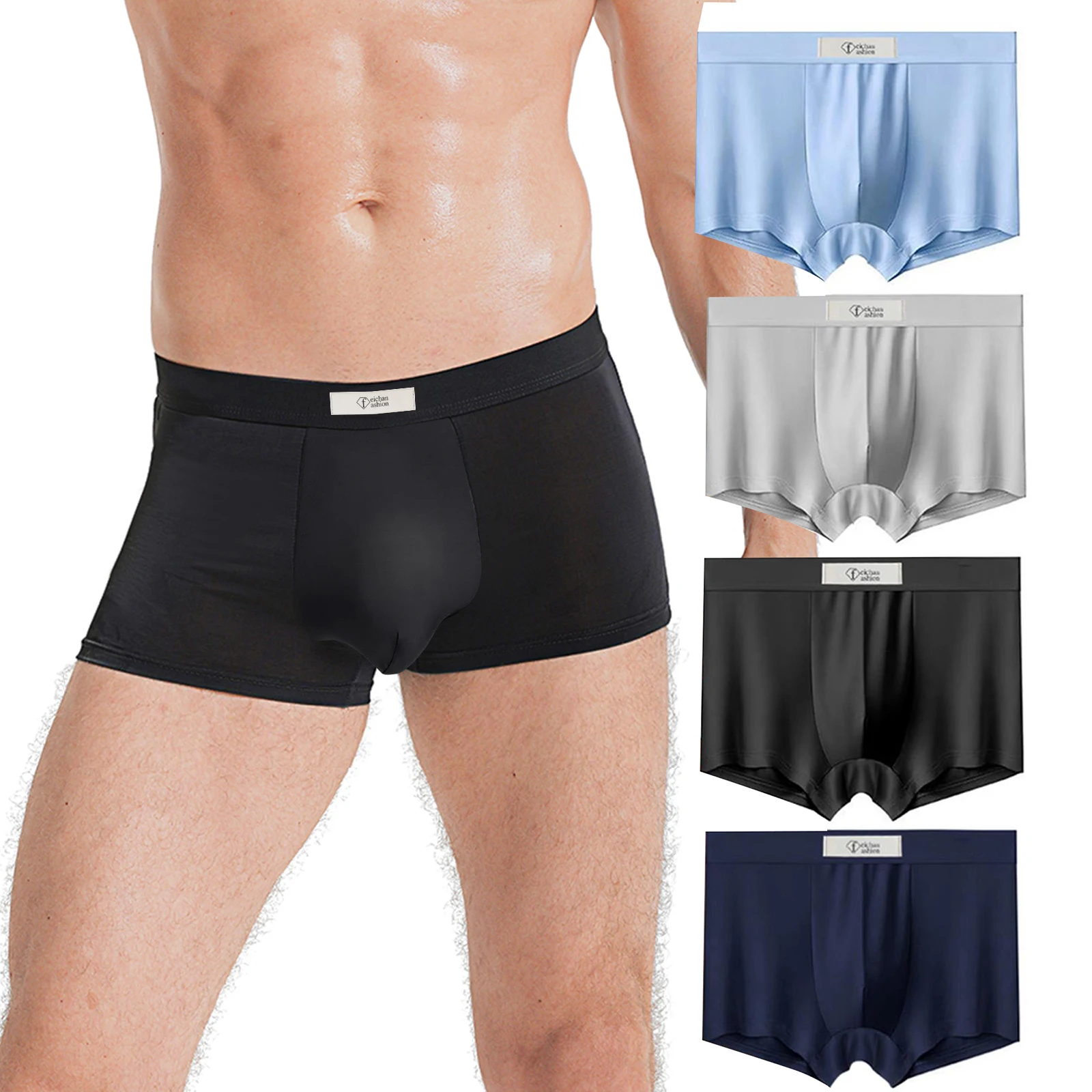 Plus size high waisted men's boxer briefs bulge enhancing ice silk underwear quick dry breathable pouch oversized underpants men