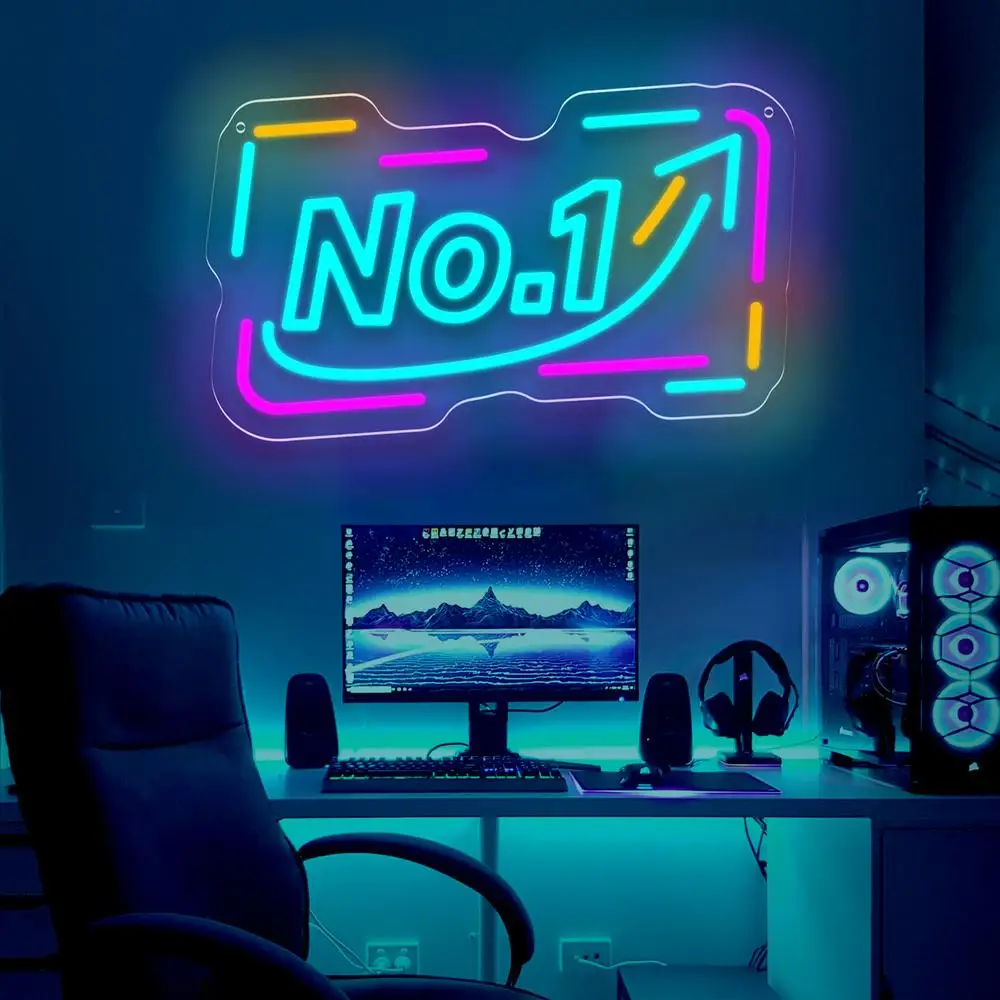 NO.1 Neon Sign Up Arrow LED Neon Light USB Powered Dimmable for Study Gaming Room Party Wall Decor Motivational Gift for Winners