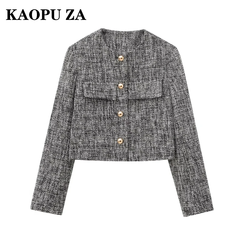 KAOPU ZA 2024 Autumn New Ladylike Chic Two-piece Leisure suit Fashion Female O-Collar Long Sleeve Shorts Set Pockets Coat Jacket