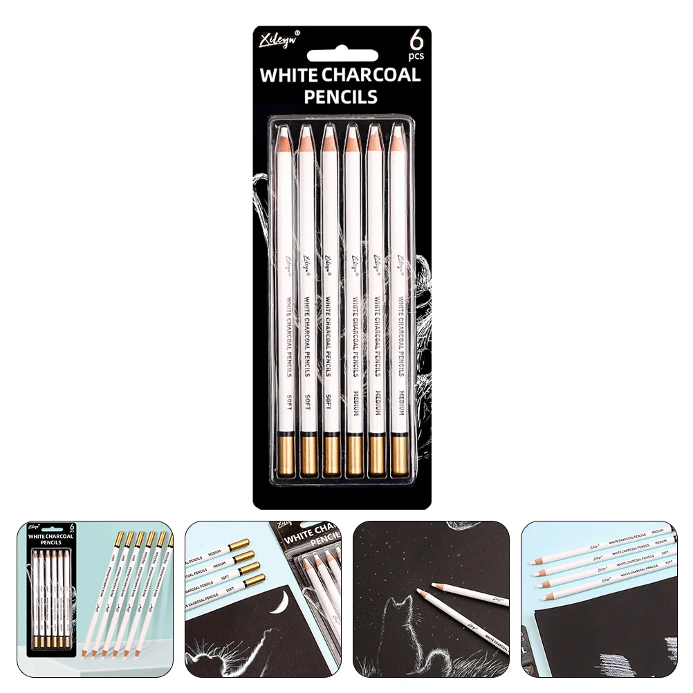 Lápis De Esboço De Madeira Branca, Esboçando Lápis, Pintura Desenho De Grafite De Carvão, 6 Pcs