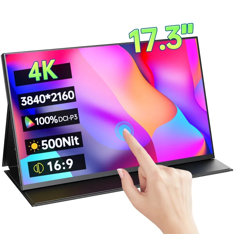 

17.3 Inch 4K UHD Touchscreen Portable Monitor 100%DCI-P3 500Nit HDR 1MS FreeSync IPS Screen Game Display For XBox PS4/5 Switch