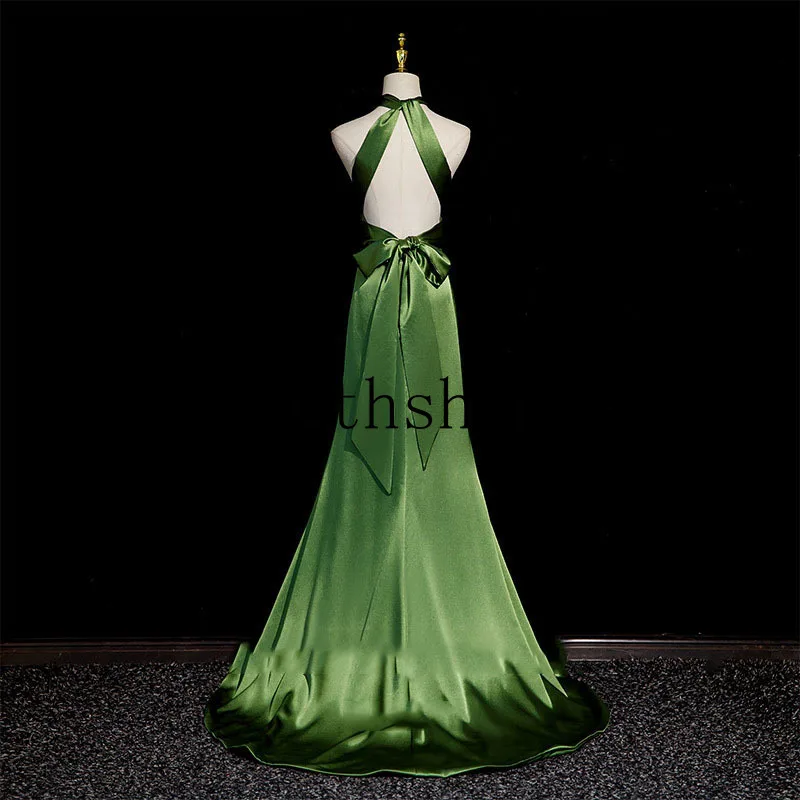 Abendkleider Elegante Longo Verde Cetim Vestidos de Noite Halter Plissado Vestido de Baile para As Mulheres فسات -.maveraOcasião Formal Personalizado